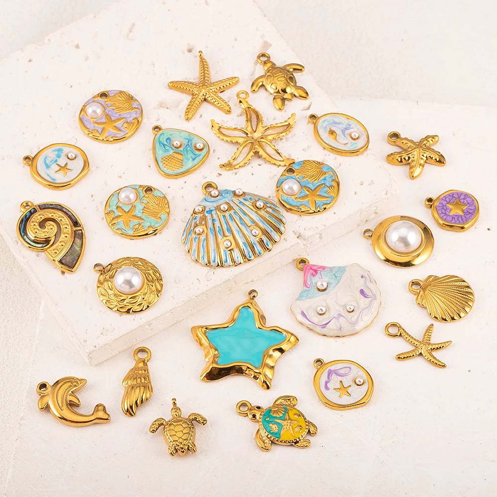 2 قطعة الفولاذ المقاوم للصدأ الأزرق المينا البحرية خلخال السحر بوهيميا قلادة قاعدة DIY بها بنفسك أقراط القلائد عطلة النتائج مجوهرات