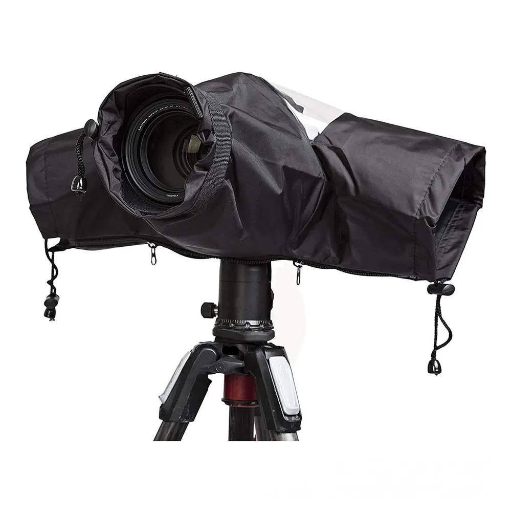 전문 방수 카메라 레인커버 부드러운 블랙 나일론 DSLR SLR 카메라용 조절 가능한 핏 투명 뷰잉 윈도우 디자인
