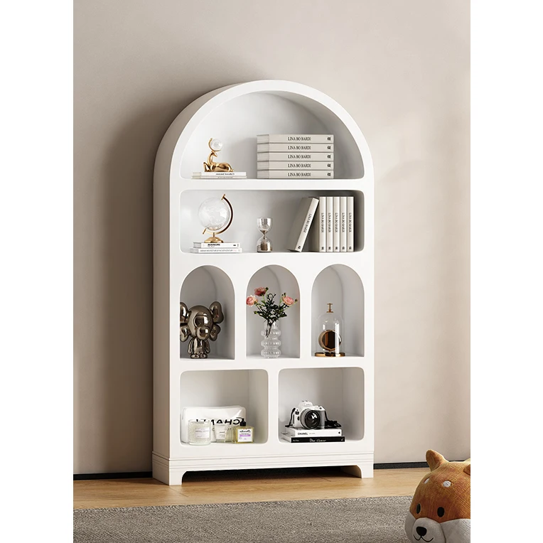 Modern Living Room Furniture 4 Tiered White Arched Design Storage Book Shelf Wooden Cabinets for Kids