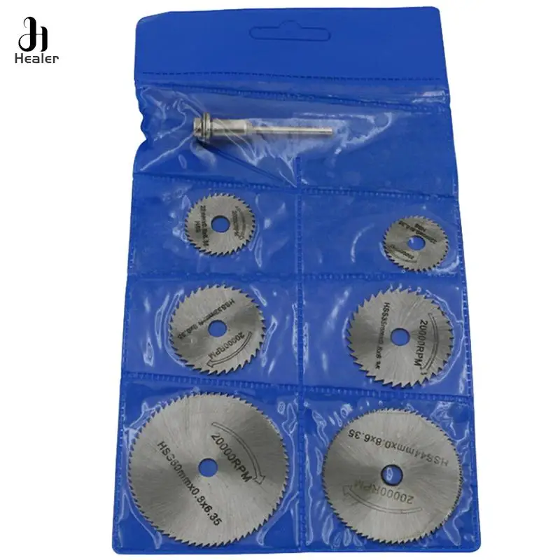7Pc Metal Circular Saw Disc Wheel Blades Shank High Speed Steel Mini Saw Blades with Mandrels Drill Warehouse Rotary Wood Cutout