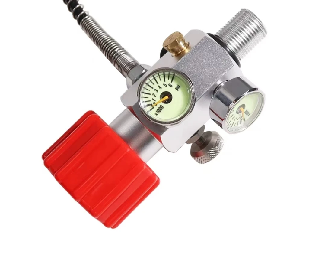 ACECARE 4500Psi 300Bar Fill Station Stainless Steel Charging Valve Dual Gauge Regulator Adapter with 24" Inch High Pressure Hose