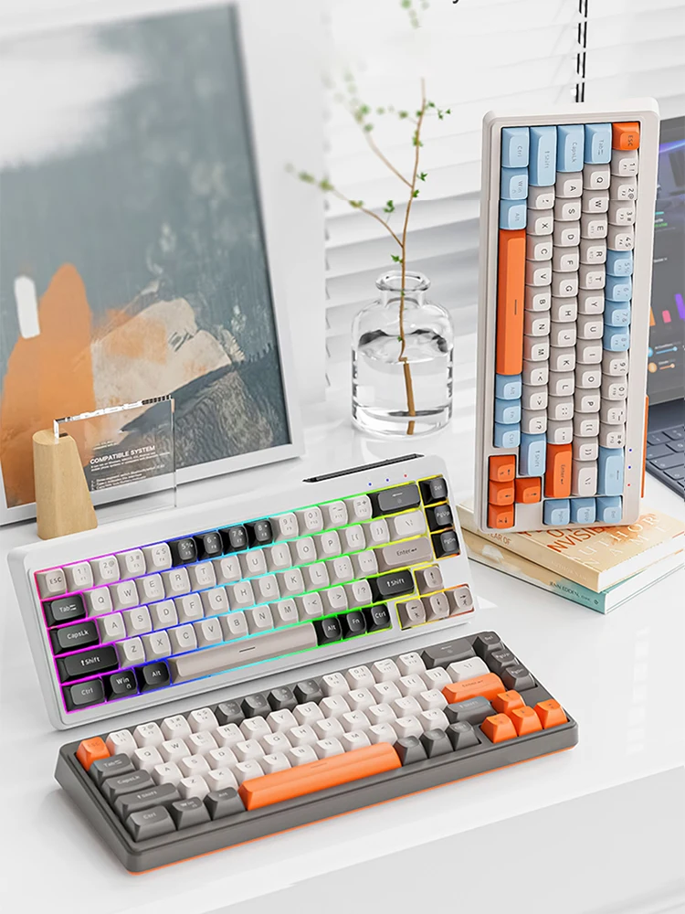 Mini Office Keyboard Tri-Mode BT5.0/2.4GHz/USB-C Wireless Gaming Keyboard for Windows Laptop PC Gamer