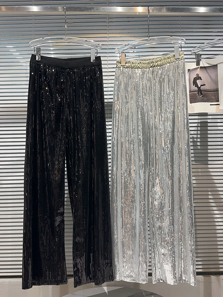 

HIGH STREET Stylish 2023 Designer Pants Women's Sequin Leg Wide Leg Pants