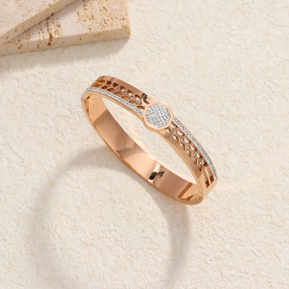 Personality Octagon Bangles For Men Stainless Steel Hollow Out Leaf Bracelets Fashion Cuff Accessories Christmas Gifts Wholesale 4