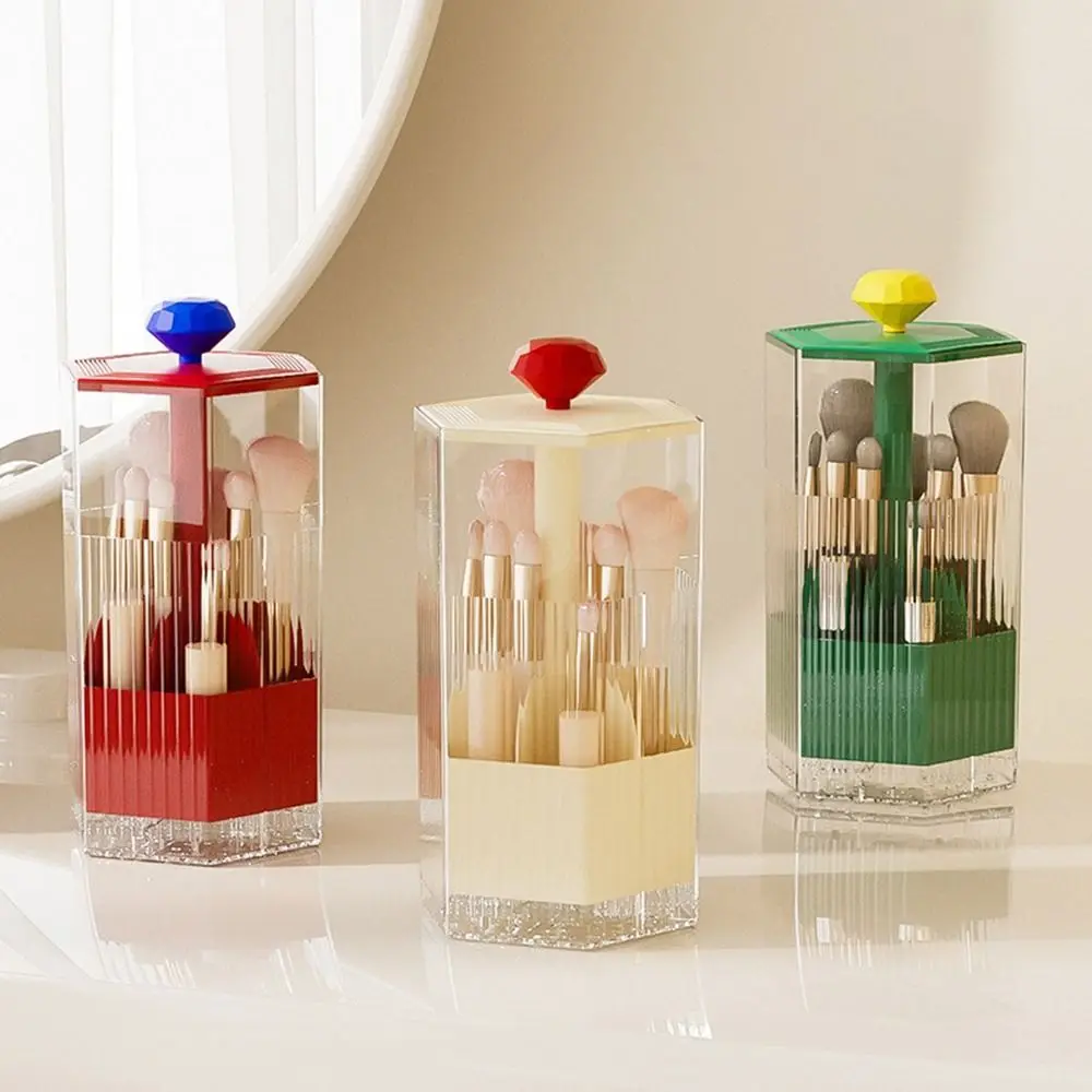 Plastic Automatic Lifting Makeup Brush Holder Dustproof Large Capacity Eyebrow Pencil Container Space Saving with Lid