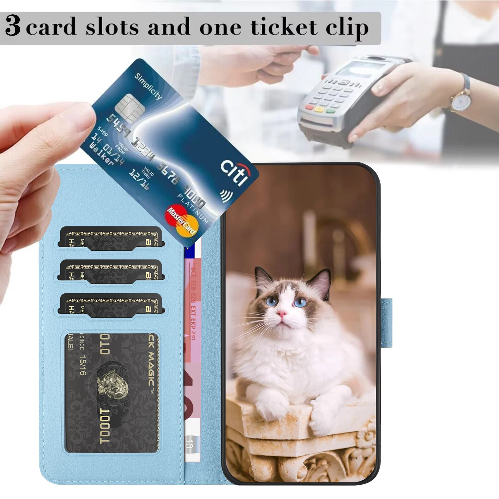 Elegant Leather Cat Phone Wallet Case with Kickstand and Card Slot - Cute Flip Cover