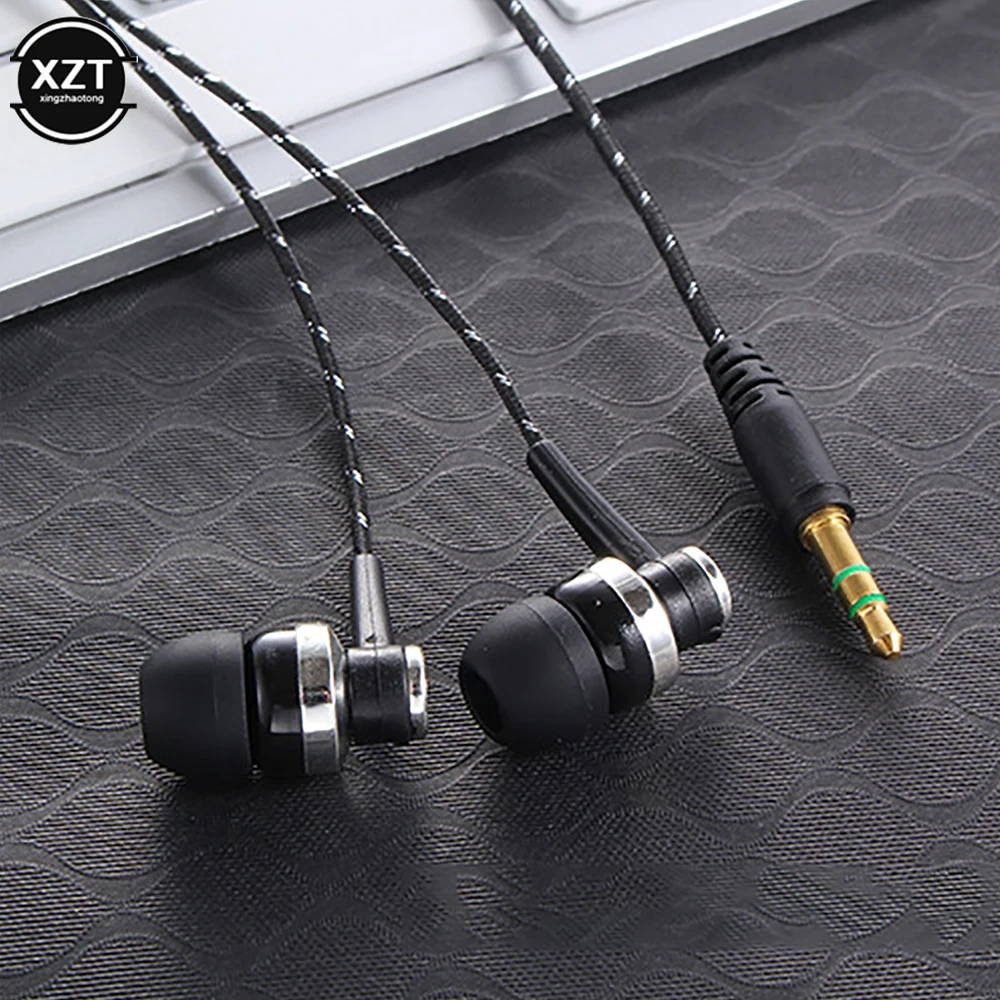 1pc Wired Earphone Stereo In-Ear 3.5mm Nylon Weave Cable Earphone Headset For Laptop Smartphone Gifts Headphones