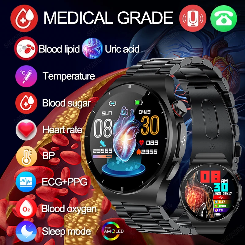

ECG+PPG AI Medical Diagnosis Smart Watch Bluetooth Call Blood Sugar Blood Lipid Uric Acid Monitor Watches HRV illness Screening