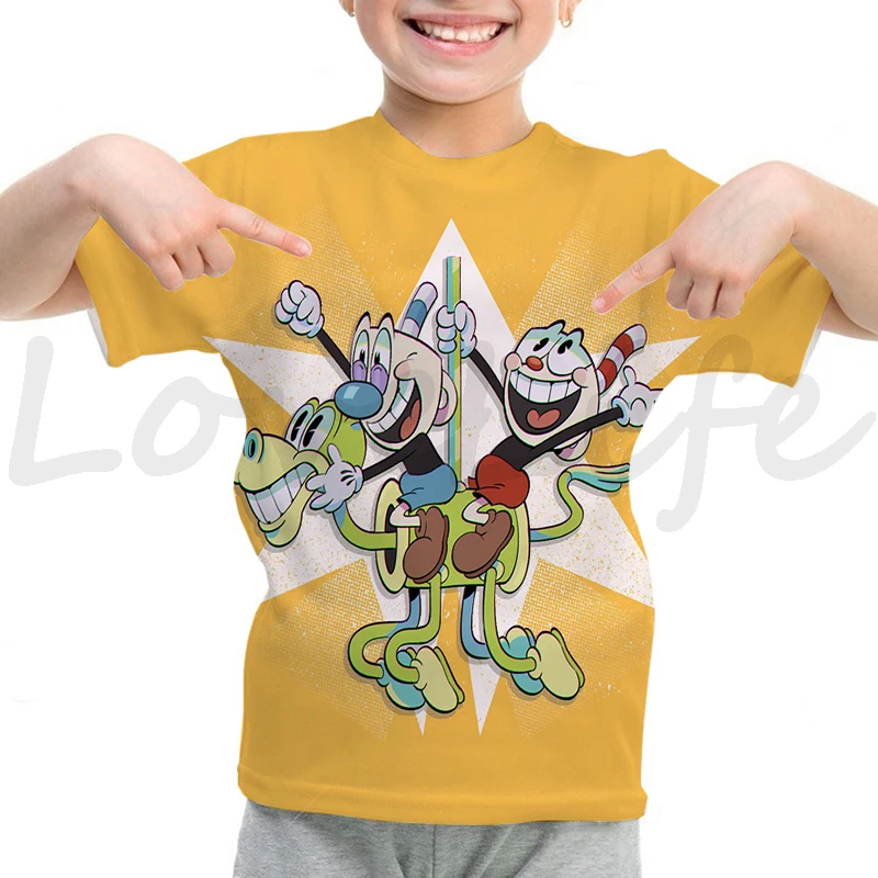 thumbnail image 1 of 2022 Camiseta para niños, camiseta de dibujos animados de Cuphead, camisetas de manga corta de anime de verano para niños y niñas, camiseta divertida de CUPHEAD, camiseta, 1 of 5