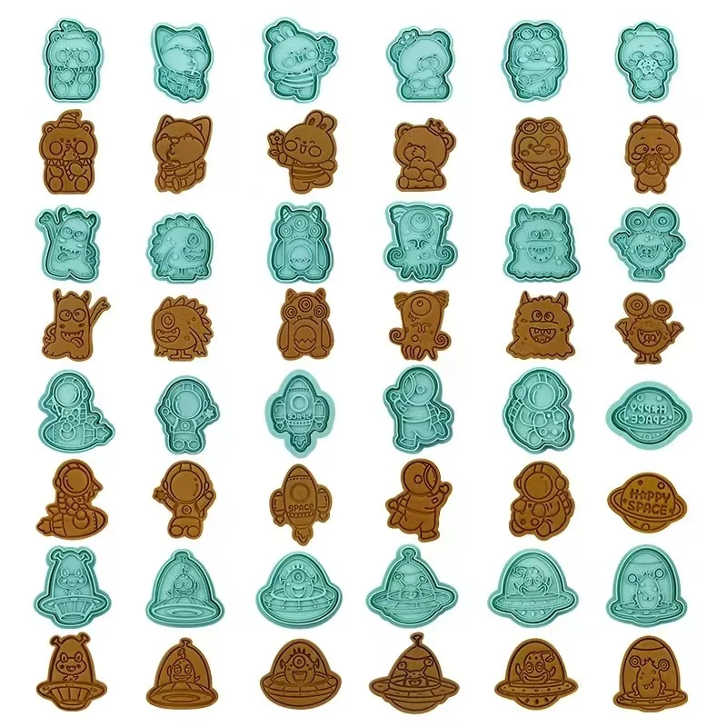 6pcs Cookie Cutter Set Space Astronaut Alien UFO Cute Animal Monster Biscuit Mold Cookie Stamps Baking Mould for Halloween cookie cutter baking mold cookie mould cookie printing mold