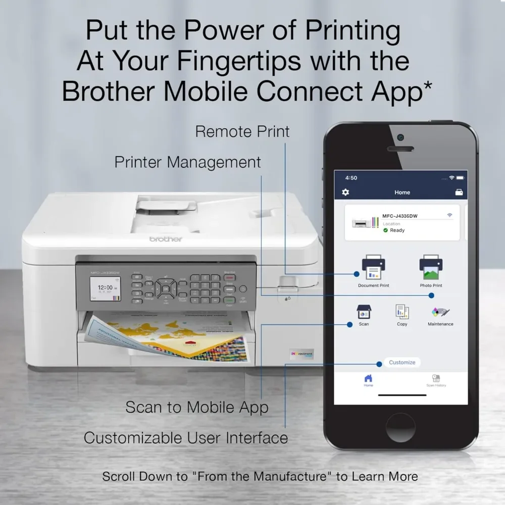 MFC-J4335DW INKvestment Tank All-in-One Printer with Duplex and Wireless Printing Plus Up to 1-Year of Ink in-Box 4