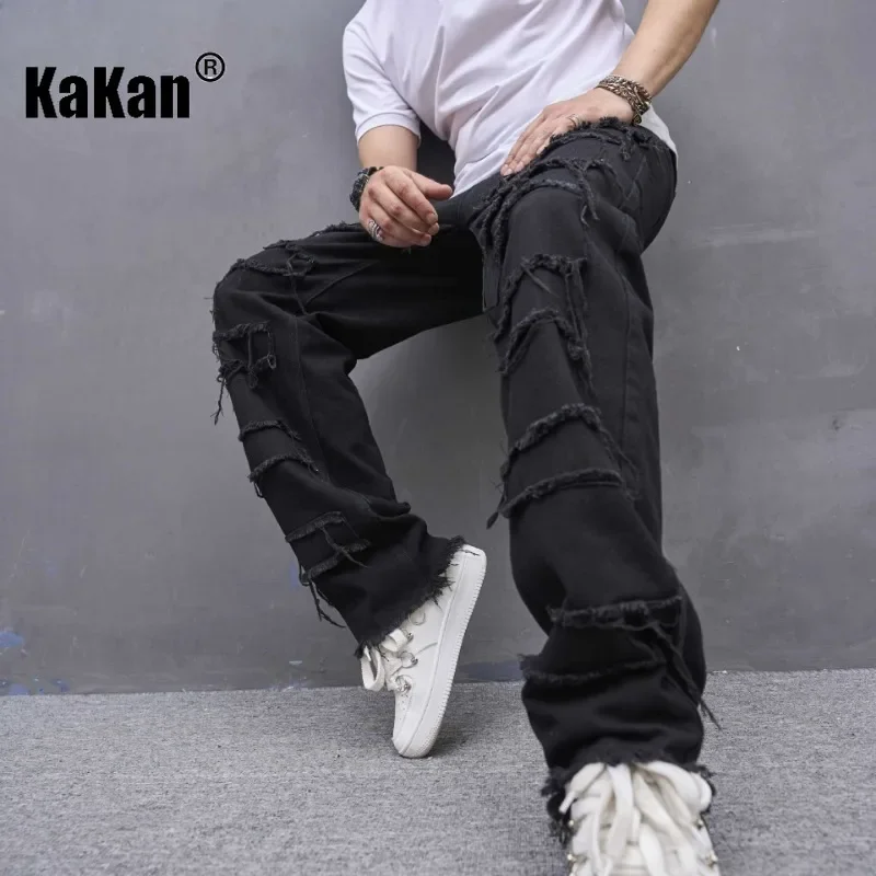 Kakan - New European and American Micro La Style Pure Black Jeans for Men, Trendy Straight Length Jeans K78-505
