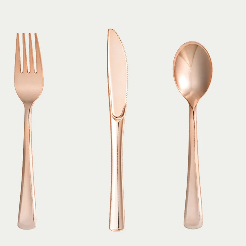 Description Picture 5 of item10pcs Electroplated Gold Plastic Knife Fork Spoon Birthday Party Disposable Knife Fork Spoon Tableware