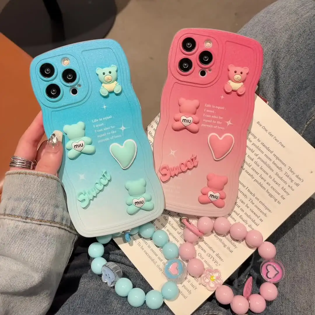 Чехол для телефона Huawei Nova 3 3i 4 4e 5 6 волнистый градиент 3D браслет с милым медведем