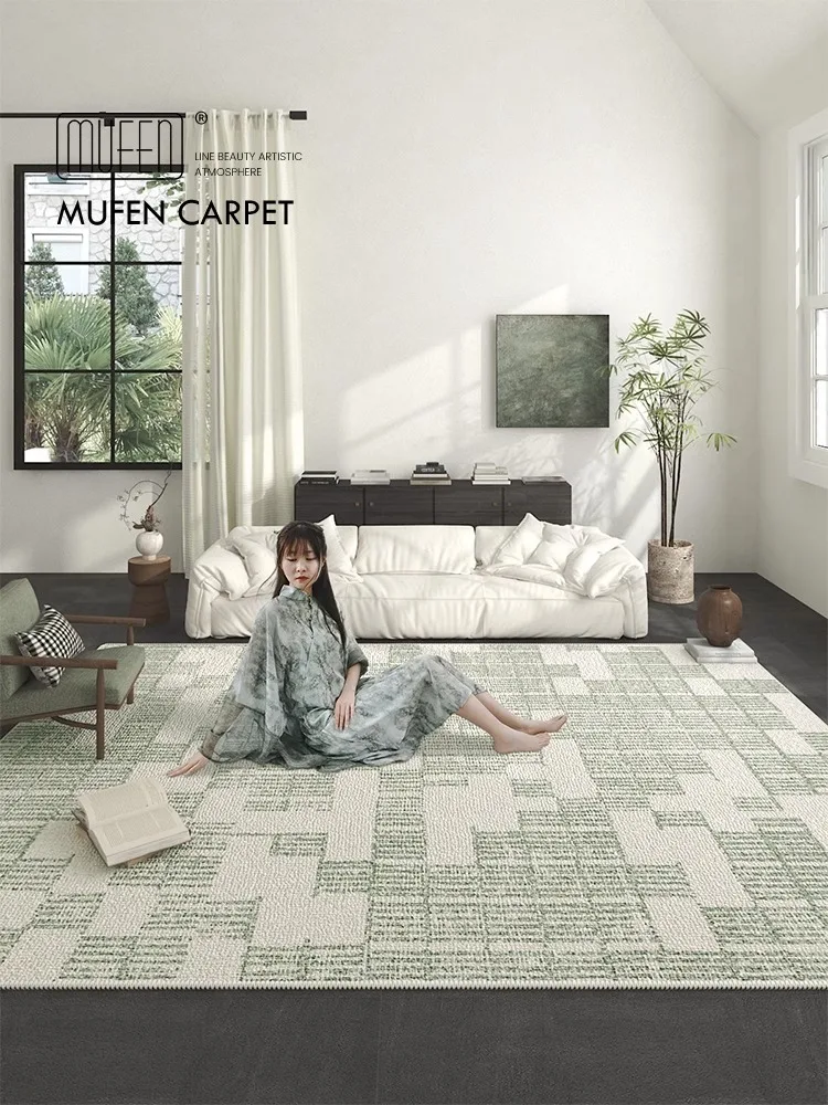 

Modern Art Carpet Living Room Green Plaid Sofa Coffee Table Non-slip Rug Home Decor Japanese Bedroom Bedside Area Rug