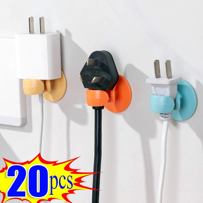 

20/4PCS Power Plug Socket Hanger Holder Punch-free Self-Adhesive Hook Power Plug Hanger Power Cord Gadgets Storage Hanging Rack