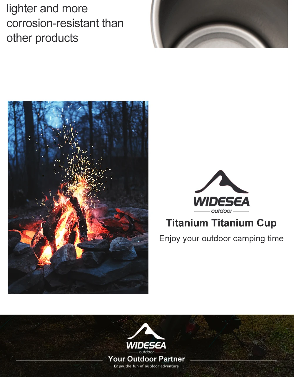 Description Picture 5 of itemWidesea Camping Titanium Beer Glass Mug Cup Tourist Tableware Picnic Outdoor Kitchen Equipment Travel Cooking  Cookware Hiking