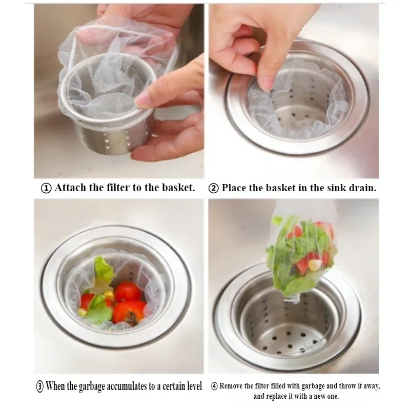 100pcs Disposable Sink Garbage Filter Sewer Kitchen Floor Drain Pool Anti-blocking Mesh Bag Sink Strainer Accessories