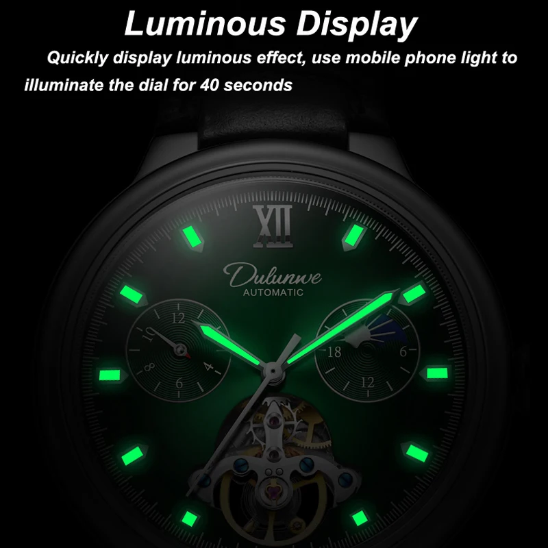 New Luxury Men Mechanical Wristwatches 3ATM Waterproof Automatic Watch Moon Phase Tourbillon Sports Watch for Men Reloj Hombre