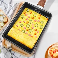 Expanded Size Japanese Tamagoyaki Flat Pan Rectangle Non-Stick Frying Square Egg Roll Omelette Pan With Wooden Handle 2