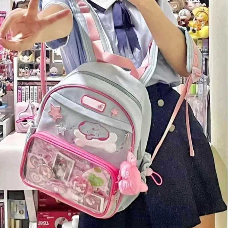 Y2K Cute Patchwork Ita Backpack New Women Fashion Design Nylon Students Knapsack Harajuku Girl Transparent Bags Travel Schoolbag 2