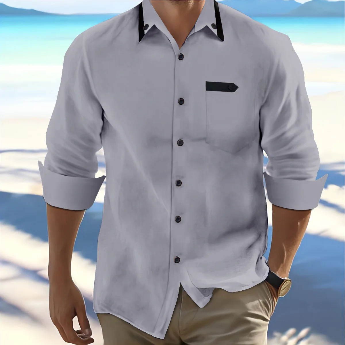 2024 Autumn/Winter vintage Men's long Sleeve shirt Cotton and linen Casual loose lapel long Sleeve top