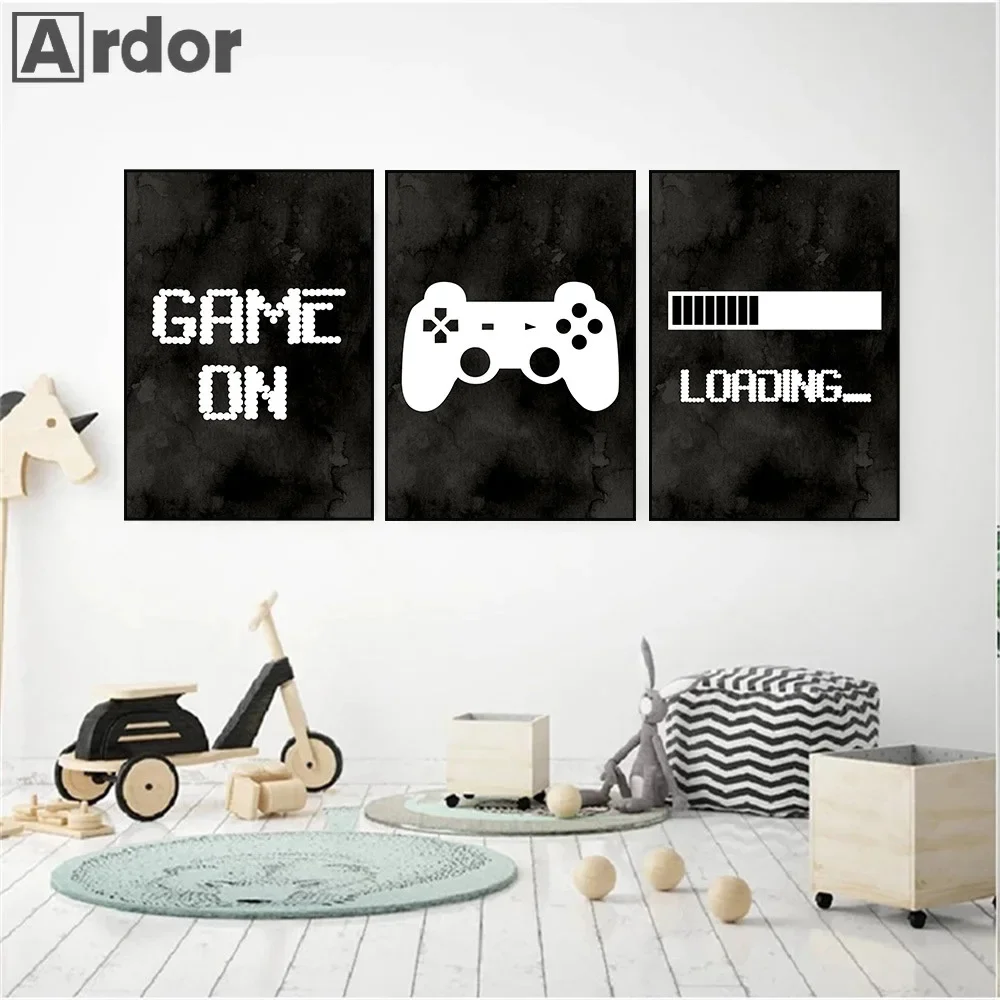 Gioca ai bambini Giochi Stampa artistica su tela Gioco Caricamento Poster Gamer Pittura murale Immagini murali nordiche in bianco e nero Arredamento della camera dei ragazzi - immagine 2