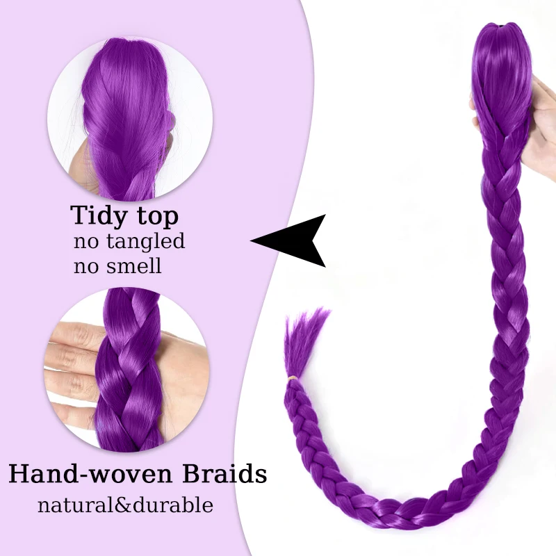28inch Long Braided Purple Hair Ponytail Extensions Claw Clip Hair Wig for Kids Costume for Chritmas Theme Party Purple Wig Hair