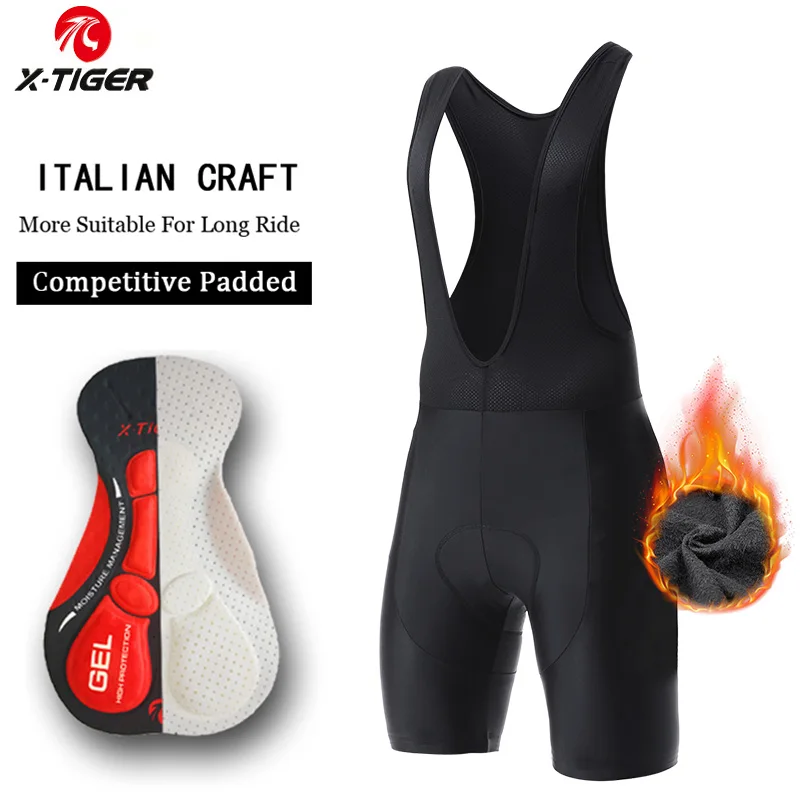 X-TIGER Winter Thermal Cycling Bib Shorts Men 5D Gel Pad 6 Hour Men's Cycling Shorts for 5-15℃ Bike Training Keep Warm in Cold