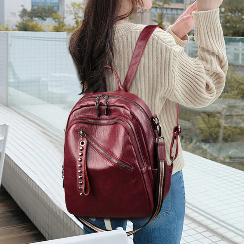 Fashion Leather Women's Backpacks High Quality Female Travel Backpack College Students School Bag Mochilas