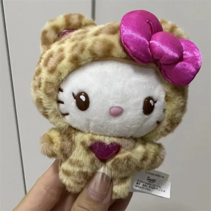 Sanrios Leopard Print Bear Series Hello Kitty Keychain Pendant Cartoon Kitty Cat Plush Doll Pendant Keychain Bag Decoration Gift