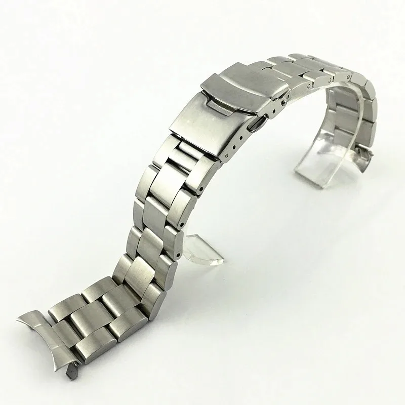 Men's Stainless Steel Curved End Watch Band with Folding Buckle, 20/22mm