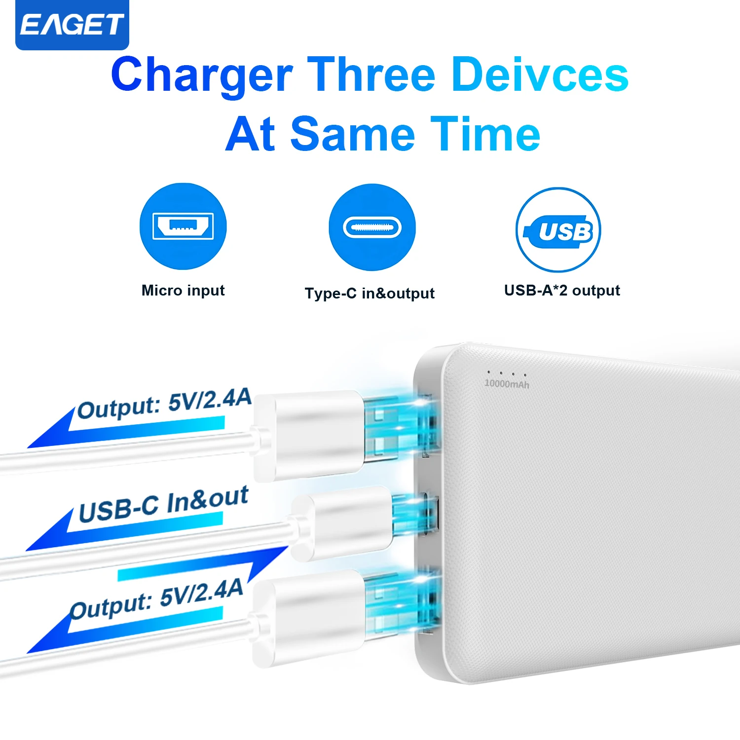 Eaget Power Bank 10000mAh with 12W Fast Charging Powerbank Portable Battery Charger For iPhone 15 14 13 12 Pro Max Xiaomi 2