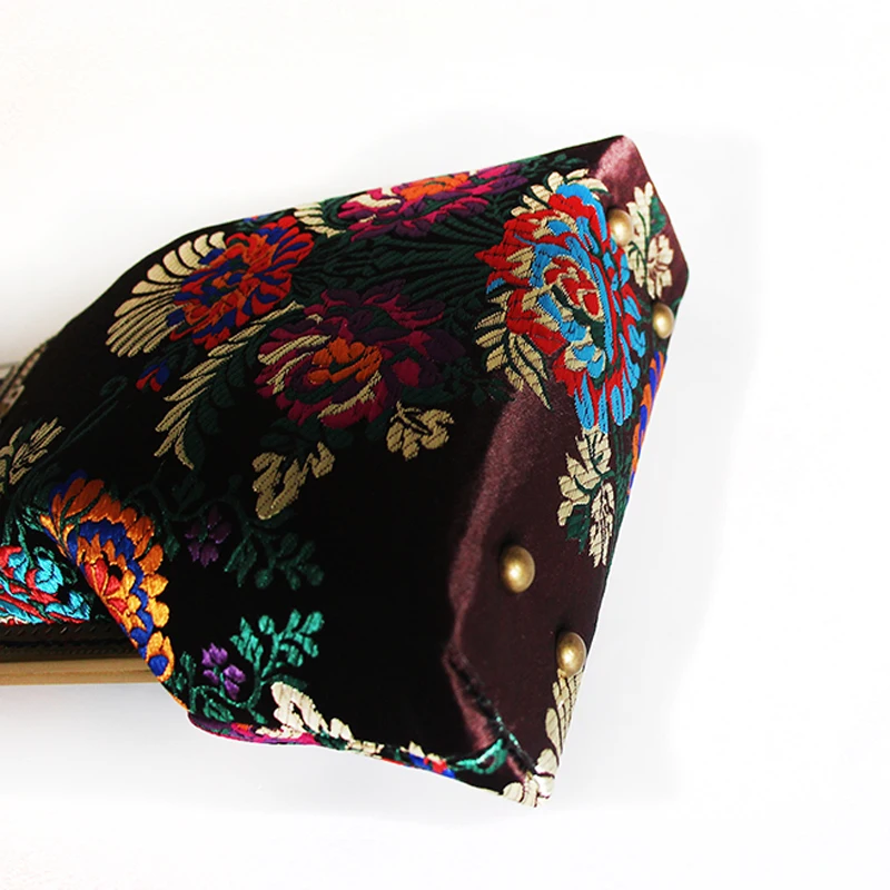 Pure Handmade Vintage Print Flowers Bags Hand Lock Shell Phone Bag Women's Handbags Purses Chain Women Shoulder Crossbody Bags crossbody bag women handbags