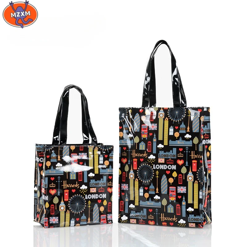 

Fashion PVC reusable shopping bag women's bag eco friendly London shopper bag large capacity waterproof handbag shoulder bag