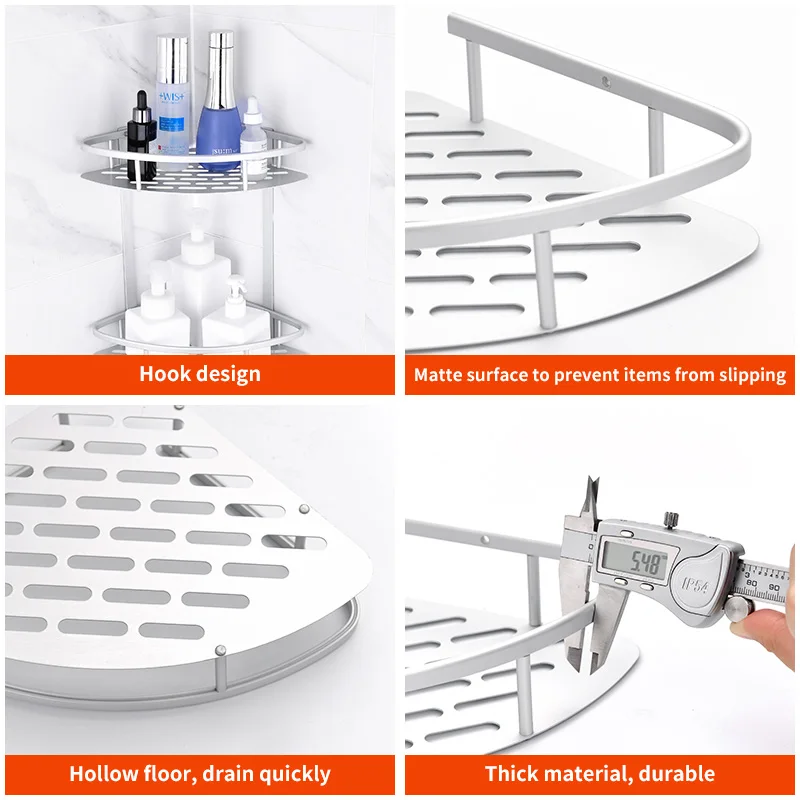 Bathroom Shelves No-drill Corner Shelf Shower Storage Rack Holder Toilet Organizer Bathtub Rack with Hook Bathroom Accessories