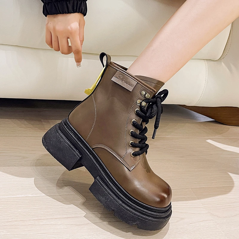 Shoes for Women 2023 High QualityCross-tied Women's Boots Fashion Color Matching Casual Boots Women New Side Zipp Ankle Boots