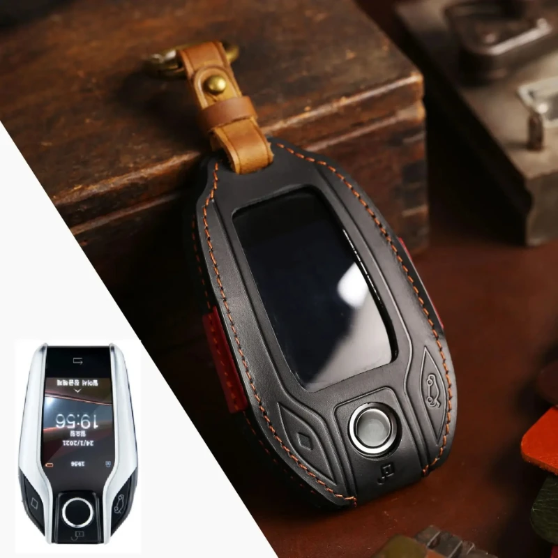 Luxury Handmade Genuine Leather Car Key Case & Keychain - Premium Cowhide Protective Sleeve