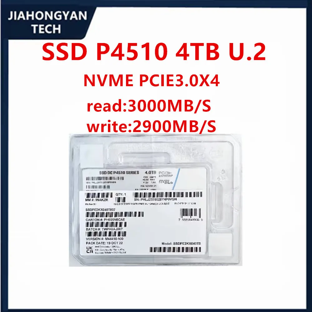 Original FOR Intel P4510 1TB 2TB 4TB U2 MVME server SSD SSDPE2KX010T807