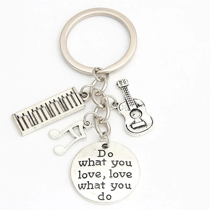 Handmade Musical Instrument Keychain - Piano & Guitar Notes Jewelry Gift