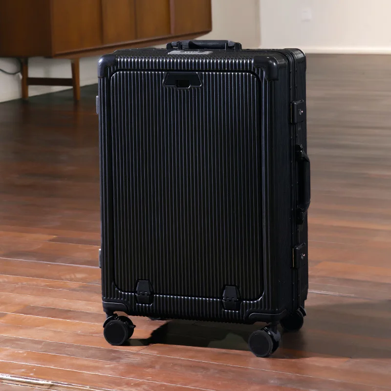 Multi functional luggage compartment aluminum frame front open lid pull rod box password box 20 inch boarding case