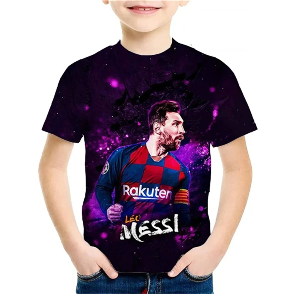 2024 Summer New Fashionable Children's 3D Printed T-shirt Popular Football Star Messi Cool Boys and Girls Casual Short Sleeves 2