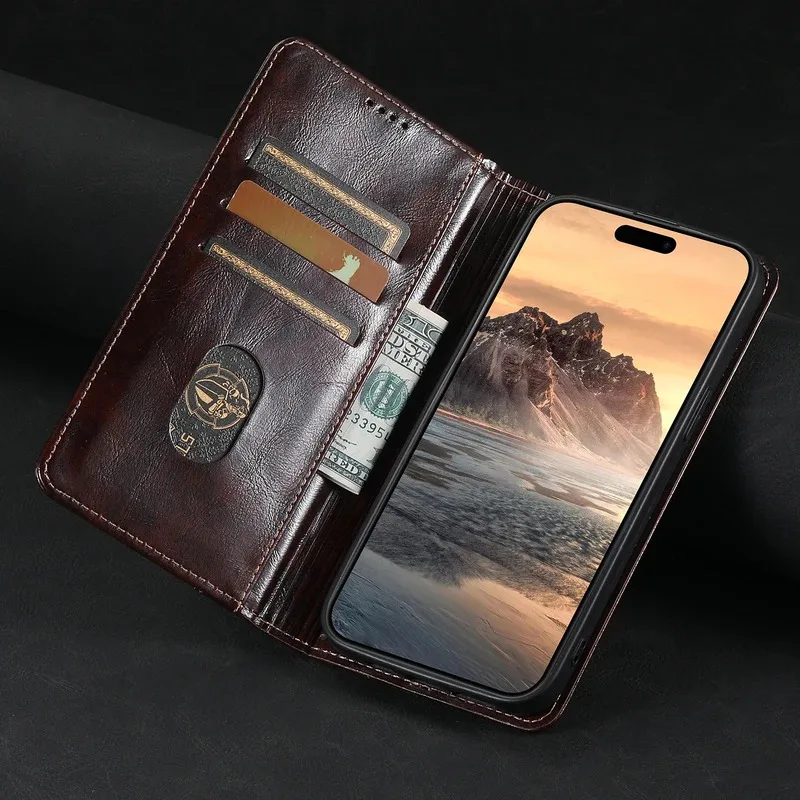Elegant Leather Flip Cover with Magnetic Card Holder