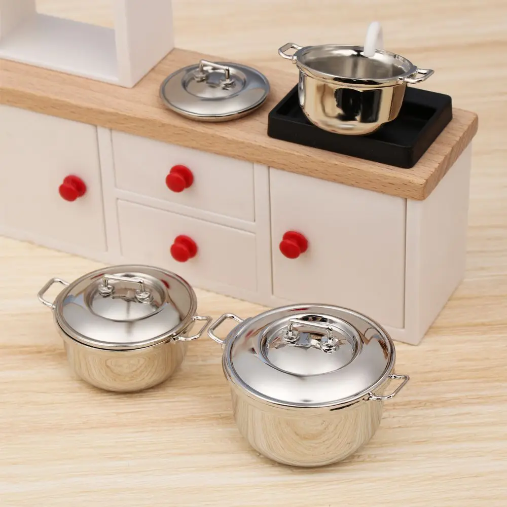 1/12 Miniatur Suppen topf mit Deckel Puppenhaus Zubehör Spielhaus Mini Kochgeschirr Küche Kochs pielzeug Puppe Küchen geschirr – Detail 9