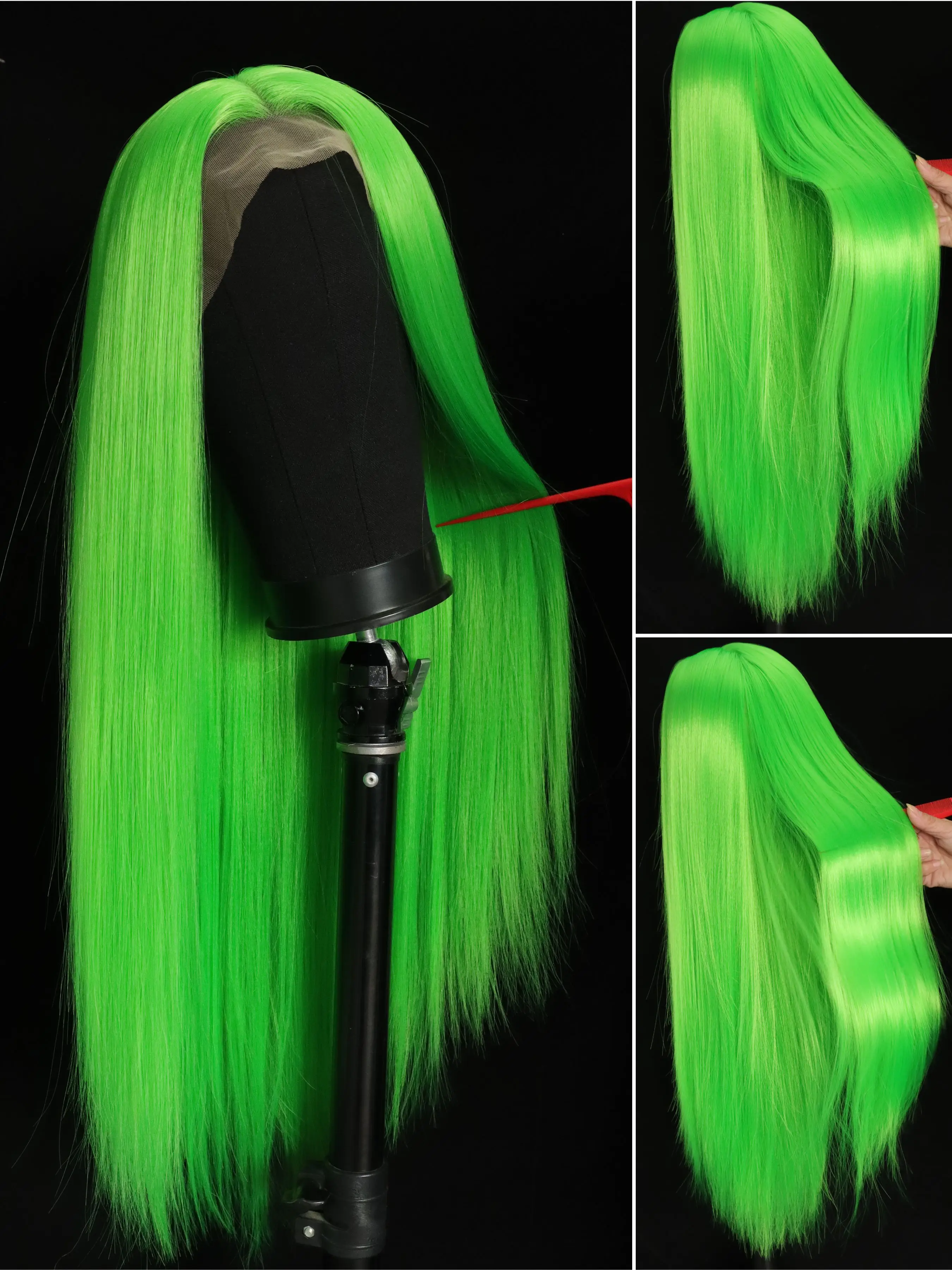 13x4 Lace Front Wigs for Women | 24" Long Silky Straight Neon Green Synthetic Hair | Pre-Plucked Hairline | Fashion Daily/Party