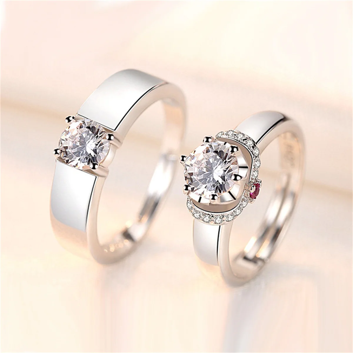Zircon Rings Cross Rings Wedding Rings Couple Rings Finger Rings 2Pcs Silver Zircon Crown Cross Couple Rings