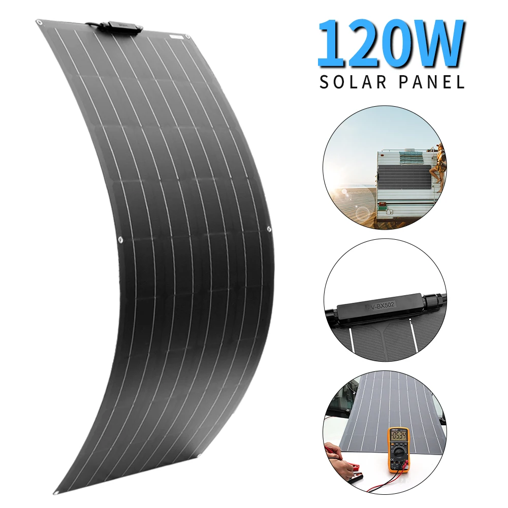 XINPUGUANG 150W 120W 100W 50W Flexible Solar Panel 18v charge 12V battery charger system kit for motor home camper balcony