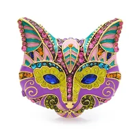 Vintage Women Craive Cat Mask Enamel Painting Crystal Brooches Pins Retro Baroque Palace Drip Oil Badges Suit Office Accessories 4