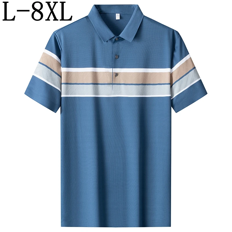 

8XL 7XL 6XL 2024 New Summer Top Grade Luxury Striped Shirts For Men Business Casual Mens Polo Shirt Fashion Loose polos hombre