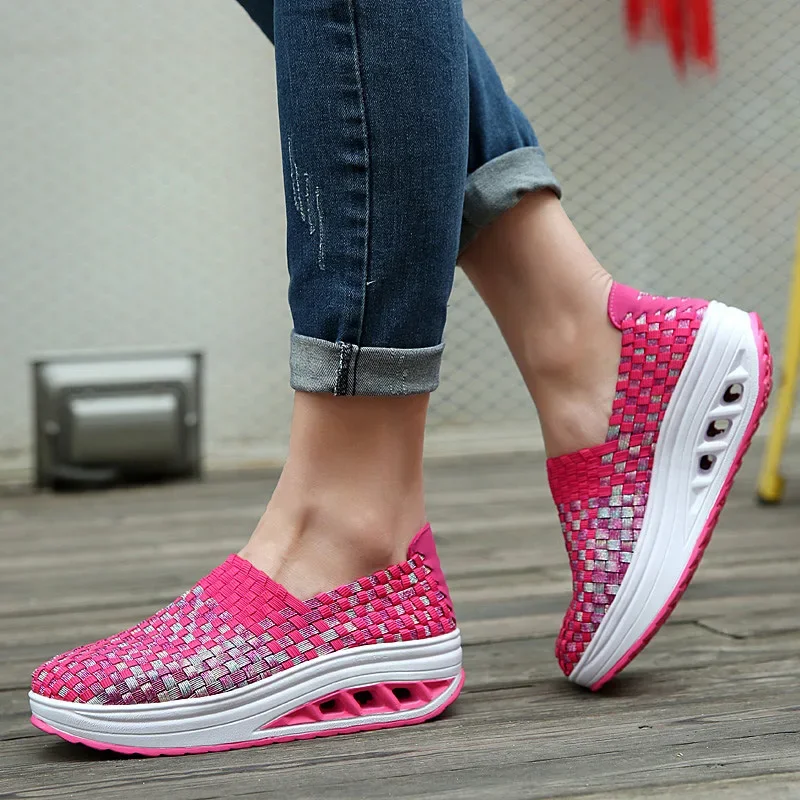 Baskets Compensées Pour Femme En Maille Transparente Brodée Fleurs - Semelle Caoutchouc Confortable - Pour Sport Et Quotidien